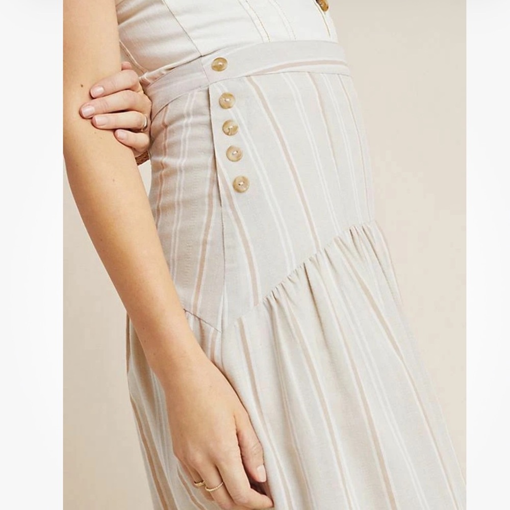Anthropologie Evonna Beige and White Striped Maxi Skirt